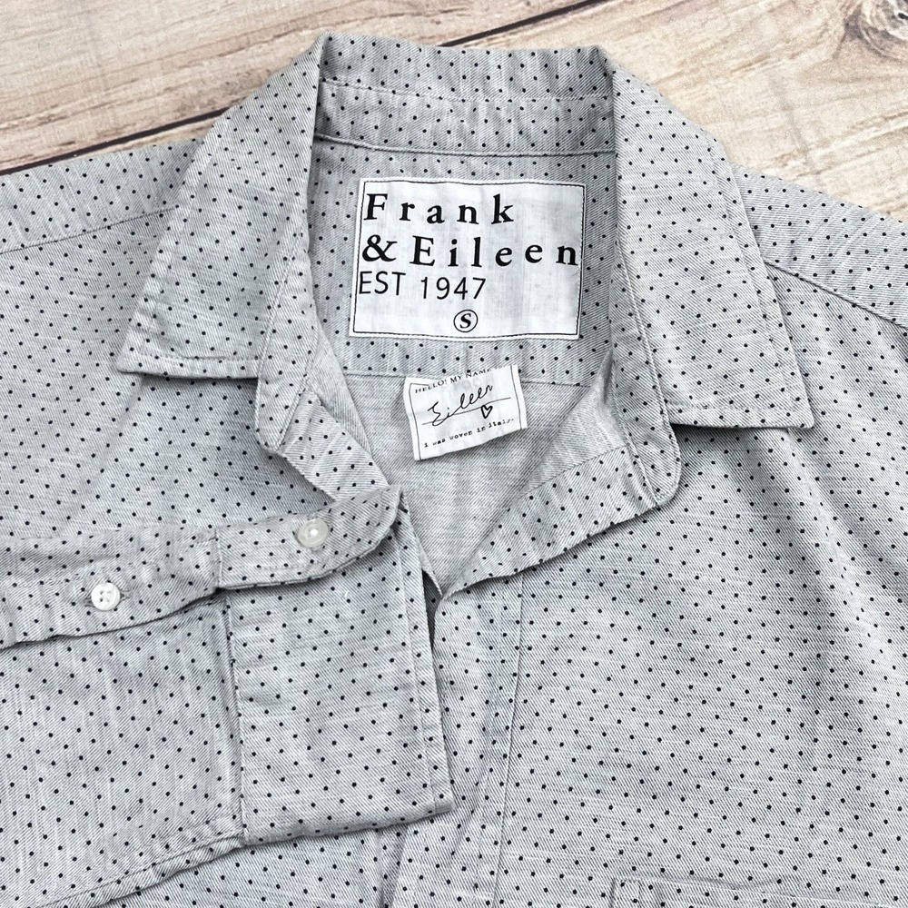 Frank & Eileen Barry Button Down Up Shirt Size S‎ 100% Cotton Gray Polka Dots